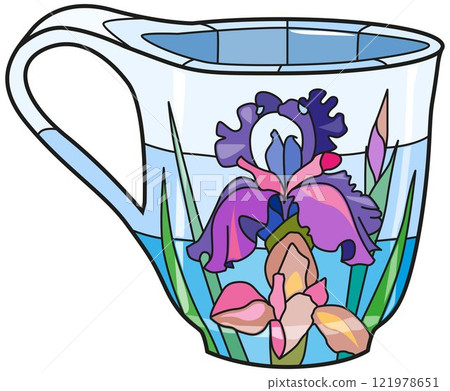 Decorative Vintage Teacup Hand Drawn Illustration 121978651