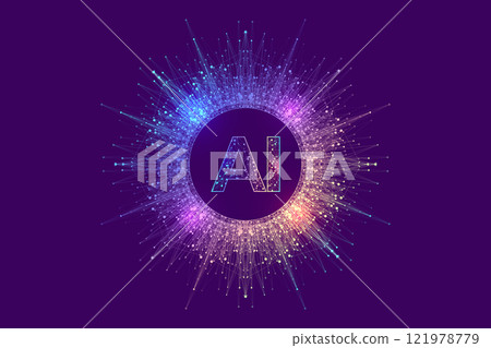 AI Banner Concept In The Digital Style. Generative Ideas Design Element For Internet Technology. Futuristic Technology Concept Artificial Intelligence 121978779