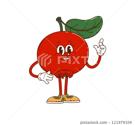 Cartoon groovy ripe cranberry cute character. Forest wild berry retro cartoon character, farm orchard ripe cowberry funky isolated vector funny personage or garden fresh cranberry girl groovy mascot Cartoon groovy ripe cranberry cute character. Forest wild berry retro cartoon character, farm orchard ripe cowberry funky isolated vector funny personage or garden fresh cranberry girl groovy mascot 121979109