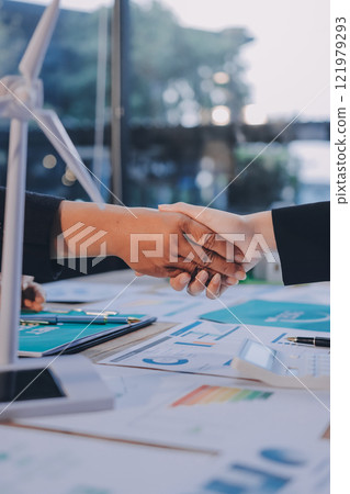 Carbon offset price report CO2 emission. Future growth Net zero waste in ESG ethical SME office protect climate change global warming social issues project. Group of asia people Eco friendly SDGs plan 121979293