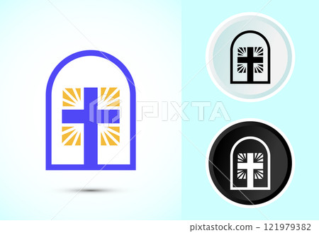 Christian cross icon design illustration, Religion sign. Holy cross logo symbol Christian cross icon design illustration, Religion sign. Holy cross logo symbol 121979382