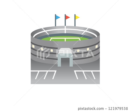 Gradient gray large capacity outdoor football or soccer stadium icon in the city 121979538