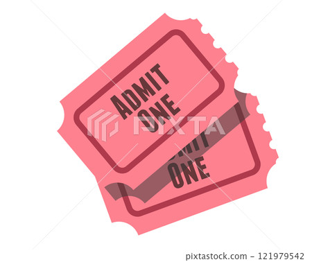 Pink tradional admission ticket icon with words Admit one and number 121979542