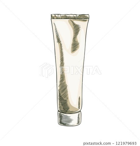 Vector icon with organic gel in plastic packaging in style of black and white sketch 121979693