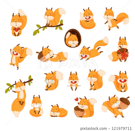 Funny Squirrel Animal Character with Bushy Tail Vector Set 121979711