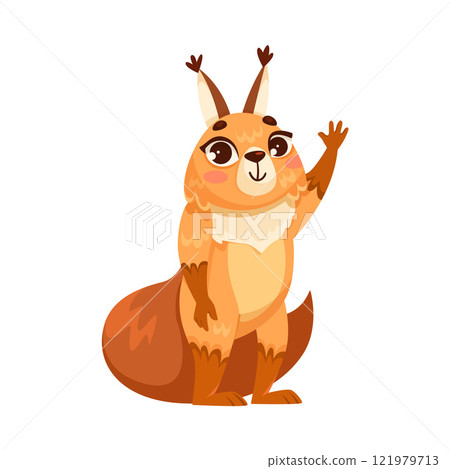 Funny Squirrel Animal Character with Bushy Tail Waving Paw Vector Illustration 121979713