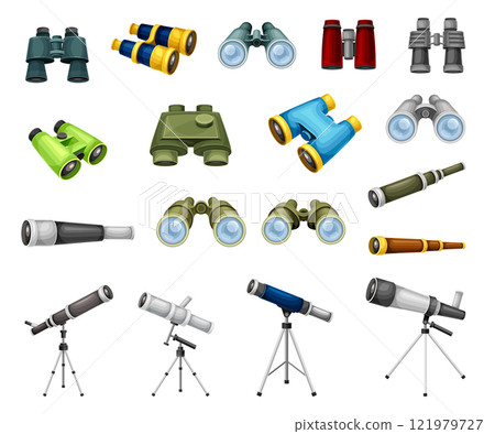 Spyglass, Telescope and Binoculars for Distant Object Observing Vector Set Spyglass, Telescope and Binoculars for Distant Object Observing Vector Set 121979727