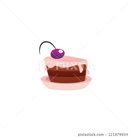 Chocolate layer cake with cream and cherry. Chocolate layer cake with cream and cherry. 121979934