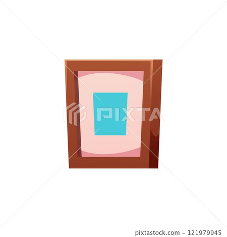 Picture in a wooden frame flat vector icon, cartoon blue rectangle painting, interior decoration hanging on the wall 121979945