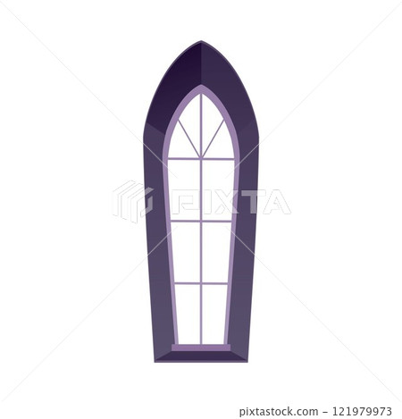 Vector illustration with a Gothic window with an arched frame with elongated glass. Vector illustration with a Gothic window with an arched frame with elongated glass. 121979973