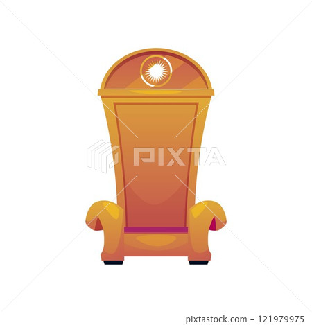 Vector icon of throne made of gold with an emblem in form of the sun Vector icon of throne made of gold with an emblem in form of the sun 121979975