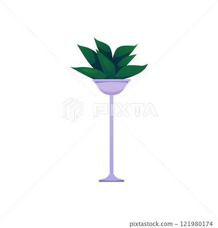 Green plant in white pot on high stand vector flat icon, cartoon potted flower in flowerpot container, floral home decor Green plant in white pot on high stand vector flat icon, cartoon potted flower in flowerpot container, floral home decor 121980174