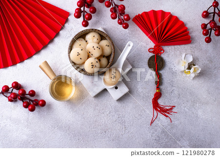 Tang yuan rice dumpling balls for Chinese lunar New year celebration 121980278