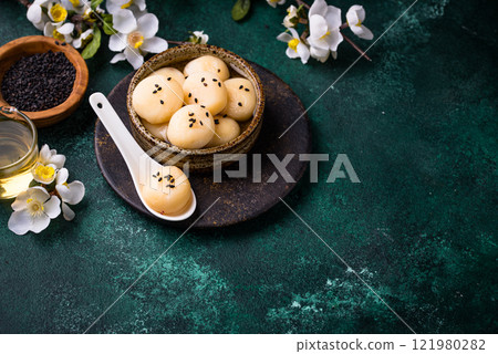 Tang yuan rice dumpling balls for Chinese lunar New year celebration 121980282
