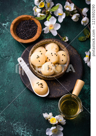 Tang yuan rice dumpling balls for Chinese lunar New year celebration 121980290