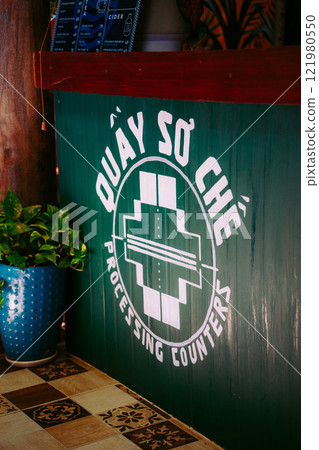 Vung Tau Beach with Blue Sky Flowers and Mother Mary Statue Scenic Coastal View with Coffee Shop Nearby High quality photo 121980550