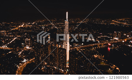 Bitexco and Landmark 81 at Sunset in Ho Chi Minh City with Saigon Bridge and Scenic View Bitexco and Landmark 81 at Sunset in Ho Chi Minh City with Saigon Bridge and Scenic View 121980563