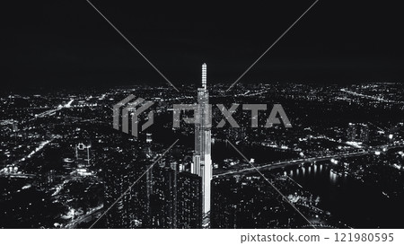 Bitexco and Landmark 81 at Sunset in Ho Chi Minh City with Saigon Bridge and Scenic View 121980595