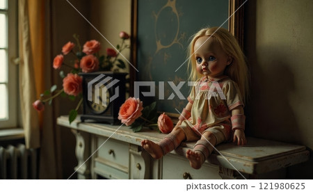 Creepy Doll with big eyes 121980625
