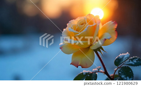 rose flower with snowfall on background rose flower with snowfall on background 121980629
