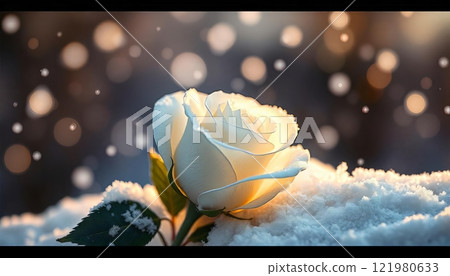 rose flower with snowfall on background rose flower with snowfall on background 121980633