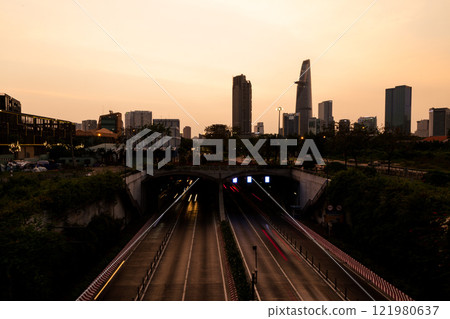 Bitexco and Landmark 81 at Sunset in Ho Chi Minh City with Saigon Bridge and Scenic View Bitexco and Landmark 81 at Sunset in Ho Chi Minh City with Saigon Bridge and Scenic View 121980637