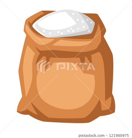 Illustration of bag with flour. Stylized food object for cooking recipe and menu. 121980975