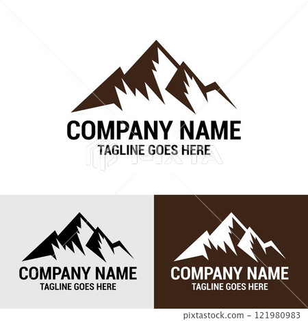 Mountain logo design template set, ideal for outdoor or adventure brands. 121980983