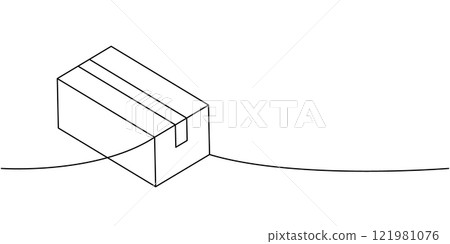 Packaging box one line continuous drawing. Gift box. Vector illustration. Packaging box one line continuous drawing. Gift box. Vector illustration. 121981076