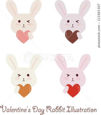 可用於情人節的可愛眨眼兔子插圖集 121981307
