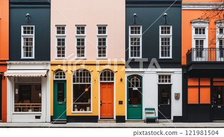 Colorful Historic Urban Townhouses Stand 121981504