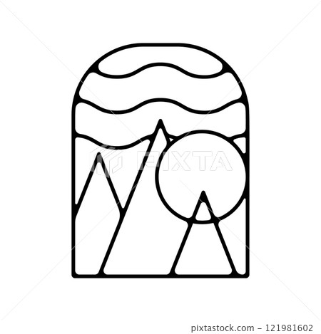 Camping silhouette badge design. Adventure logo graphics. Outdoor nature label monochrome. Stock hiking artwork 121981602