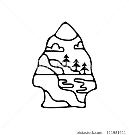 Camping silhouette badge design. Adventure logo graphics. Outdoor nature label monochrome. Stock hiking artwork 121981611