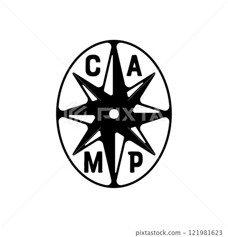 Camping silhouette badge design. Adventure logo graphics. Outdoor nature label monochrome. Stock hiking artwork Camping silhouette badge design. Adventure logo graphics. Outdoor nature label monochrome. Stock hiking artwork 121981623