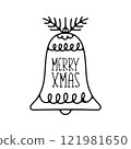 Christmas silhouette badge element. Winter line art label design. Christmas jingle bell linear print for t-shirt, cards, stickers. Stock Christmas silhouette artwork Christmas silhouette badge element. Winter line art label design. Christmas jingle bell linear print for t-shirt, cards, stickers. Stock Christmas silhouette artwork 121981650
