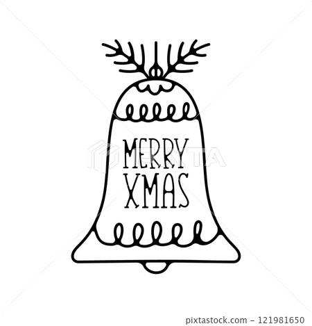 Christmas silhouette badge element. Winter line art label design. Christmas jingle bell linear print for t-shirt, cards, stickers. Stock Christmas silhouette artwork Christmas silhouette badge element. Winter line art label design. Christmas jingle bell linear print for t-shirt, cards, stickers. Stock Christmas silhouette artwork 121981650