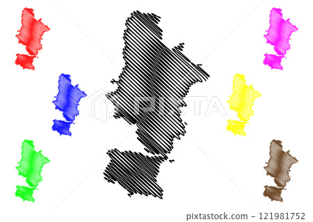 Raigarh district (Chhattisgarh State, division, Republic of India) map vector illustration, scribble sketch Raigarh map 121981752