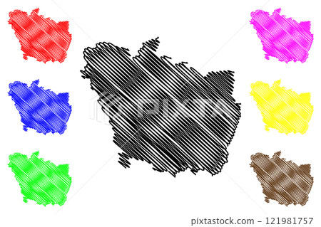 Rajgarh district (Madhya Pradesh State, Bhopal division, Republic of India) map vector illustration, scribble sketch Rajgarh map 121981757