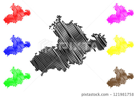 Rajkot district (Gujarat State, Republic of India) map vector illustration, scribble sketch Rajkot map 121981758