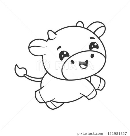 Cute cow hovering feeling happy for coloring Cute cow hovering feeling happy for coloring 121981837