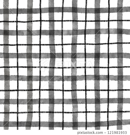 Black Plaid Gingham Hand Drawn Background Pattern Overlay 121981933