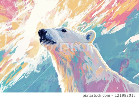 Digital painting of a polar bear looking at the sky. Global warming concept. 121982015
