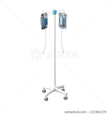 Drip stand with saline bags isolated on white, 3d illustration  121982170