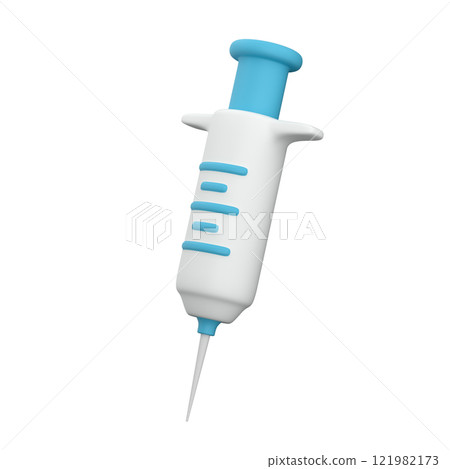 Stylized syringe isolated on white background, 3d illustration  121982173