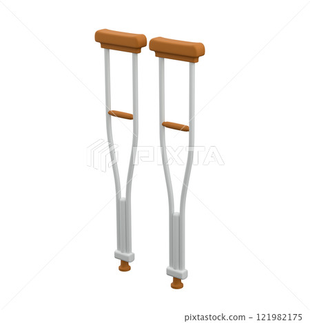 A pair of underarm crutches with padded top isolated on a white background, 3d illustration 121982175