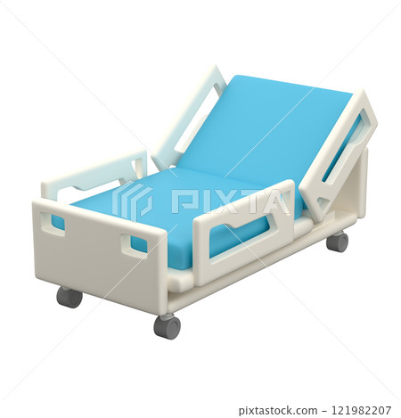 Hospital bed with blue mattress isolated on white background, 3d render  121982207