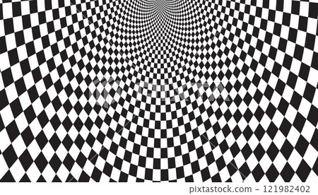 Optical checkered spiral illusion background. Magic psychedelic pattern, swirl illusions 121982402