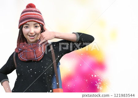 A female traveler making a call me pose A female traveler making a call me pose 121983544