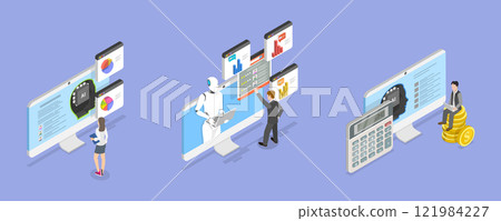 3D Isometric Flat Vector Illustration of AI In Human Resources , Robot HR Manager 3D Isometric Flat Vector Illustration of AI In Human Resources , Robot HR Manager 121984227