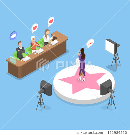 3D Isometric Flat Vector Illustration of Talent Search, Acting Skills Demonstration 121984230